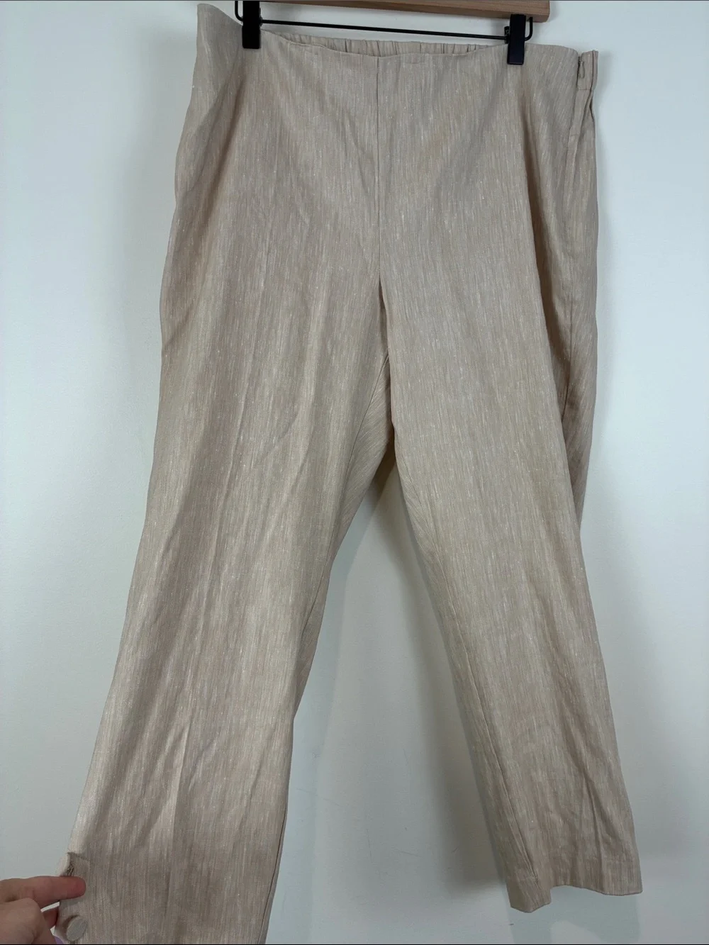 NWT J. Jill Linen Stretch Pants Women’s Large Light Beige Button Ankle Work Wear